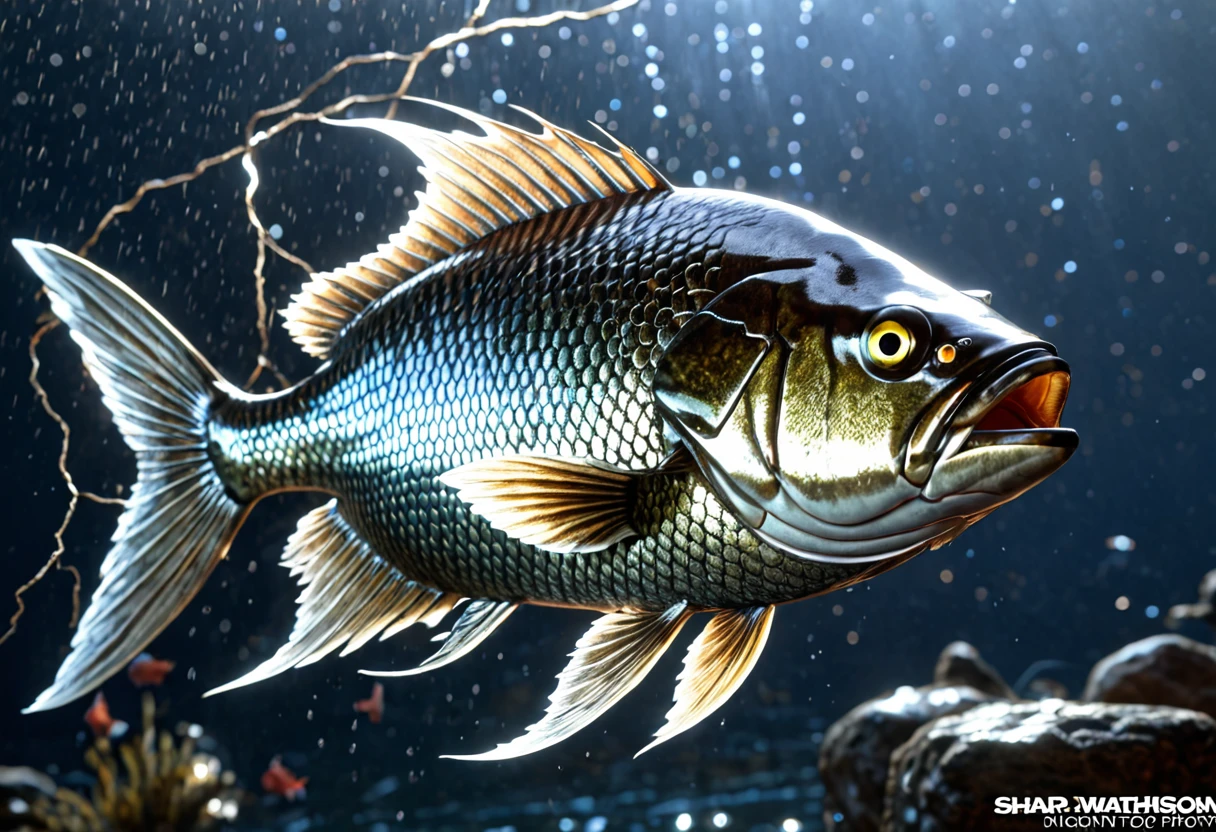 shadowislesxl fish,__lightning__, John Blanche,50nm dof,hyperdetailed photography,sharp focus,bokeh,epic,masterpiece,awardwinning,trending on artstation and deviant art,official art,__3dEngines__
