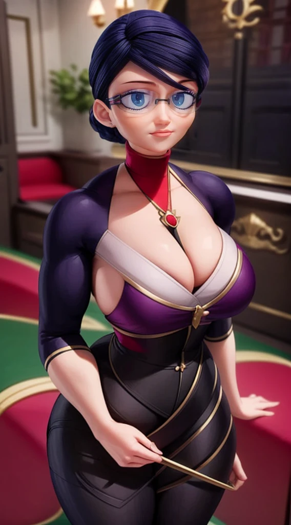 (masterpiece, best quality:1.2), 1girl, solo,Create a detailed illustration of Natalie Sancoeur from 'Miraculous Ladybug.' The background should be set in the Agreste mansion, showcasing elements like elegant furniture and a grand staircase, reflecting the opulent setting. Emphasize her poised and meticulous nature, highlighting her distinctive glasses and neatly tied hair. The overall mood should be serious and sophisticated, capturing her role as a competent and loyal assistant.a very muscular female bodybuilder, extremely detailed, athletic body, red inner bra and panties, dynamic pose, artistic lighting, dramatic shadows, cinematic composition, photorealistic, high contrast, vivid colors, 8k, hyper detailed