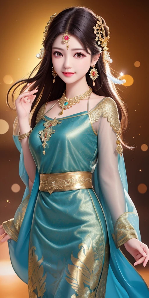 best quality, masterpiece, highres, 1 indonesian girl, transparent silk batik dress, beautiful face, hair ornament, looking at viewer, smile, closed mouth,lips, dress,hair ornament, necklace, jewelry, long hair, earrings, Beautiful face,upon_body, tyndall effect,photorealistic, dark studio, rim lighting, two tone lighting,(high detailed skin:1.2), 8k uhd, dslr, soft lighting, high quality, volumetric lighting, candid, Photograph, high resolution, 4k, 8k, Bokeh
