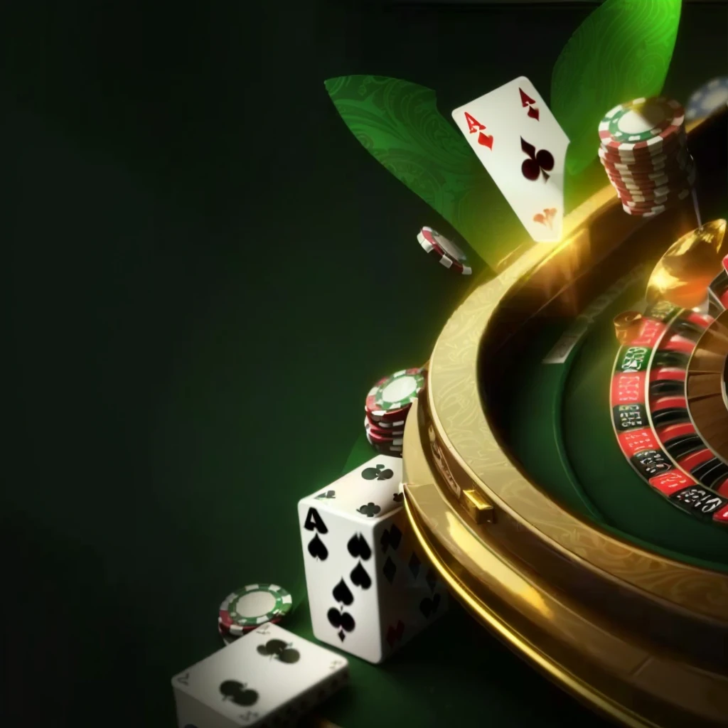 a casino table with dices and cards on it, casino, online casino logo, background image, gambling, indoor casino, gambles like no one, high picture quality, rolling dice, poker, game background, playing poker, dices, cover shot, inside a casino, gaming table, gamin, futuristic casino, gold and green, poker card style, wsop