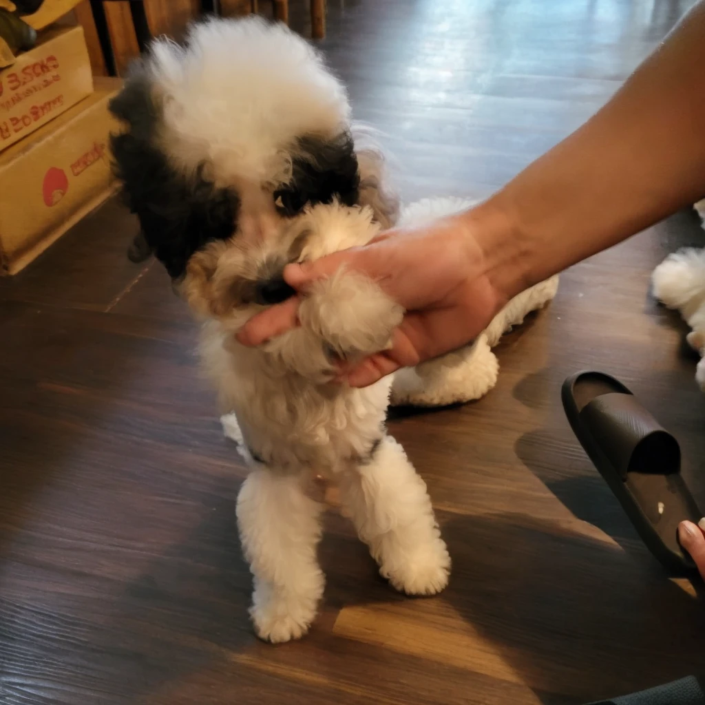 black and white poodle，Very lively，Love to jump around，Small dogs