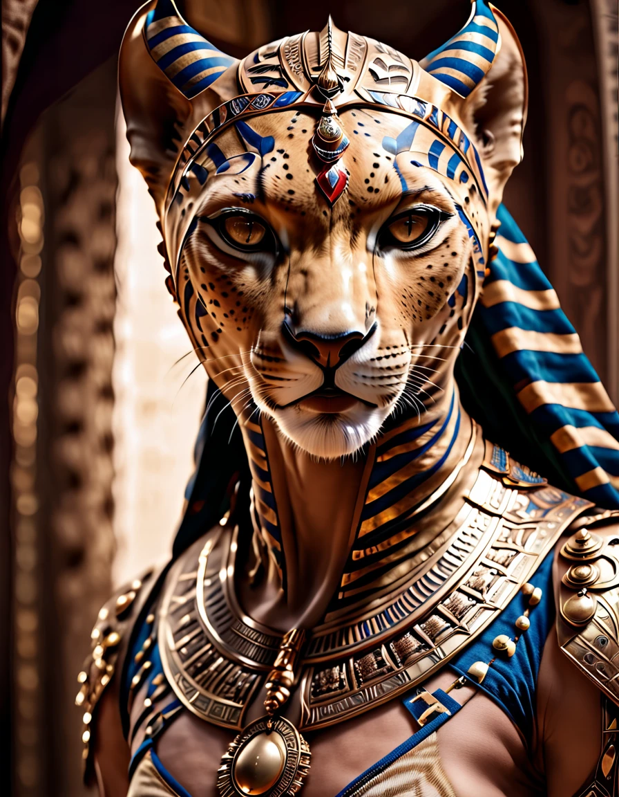 general shot whole body, ((pay attention, a pharaoh cheetah dressed as a pharaoh, human mitas:1.5)), 2 chitas abanicando al chita faraon:1.4, Elegance, gold ornaments, opulence, silk curtains letting sunlight filter in, and moving by the gentle desert wind , (Best Quality,4k,8k,high resolution,Masterpiece:1.2),ultra detailed,sharp focus,(realist,photorealist,photo-realist:1.37),Very detailed face,extremely detailed facial features,hyper realist skin texture,extremely fine details,intricate details,detailed eyes,Detailed nose,detailed lips,detailed facial expressions,intricate facial anatomy,intense lighting,dramatic lighting,changing lighting,cinematic lighting,chiaroscuro lighting,dramatic shadows,dramatic moments,vivid colors,intense colours,Deep contrast,cinematic depth of field,cinematographic composition,cinematic camera angle