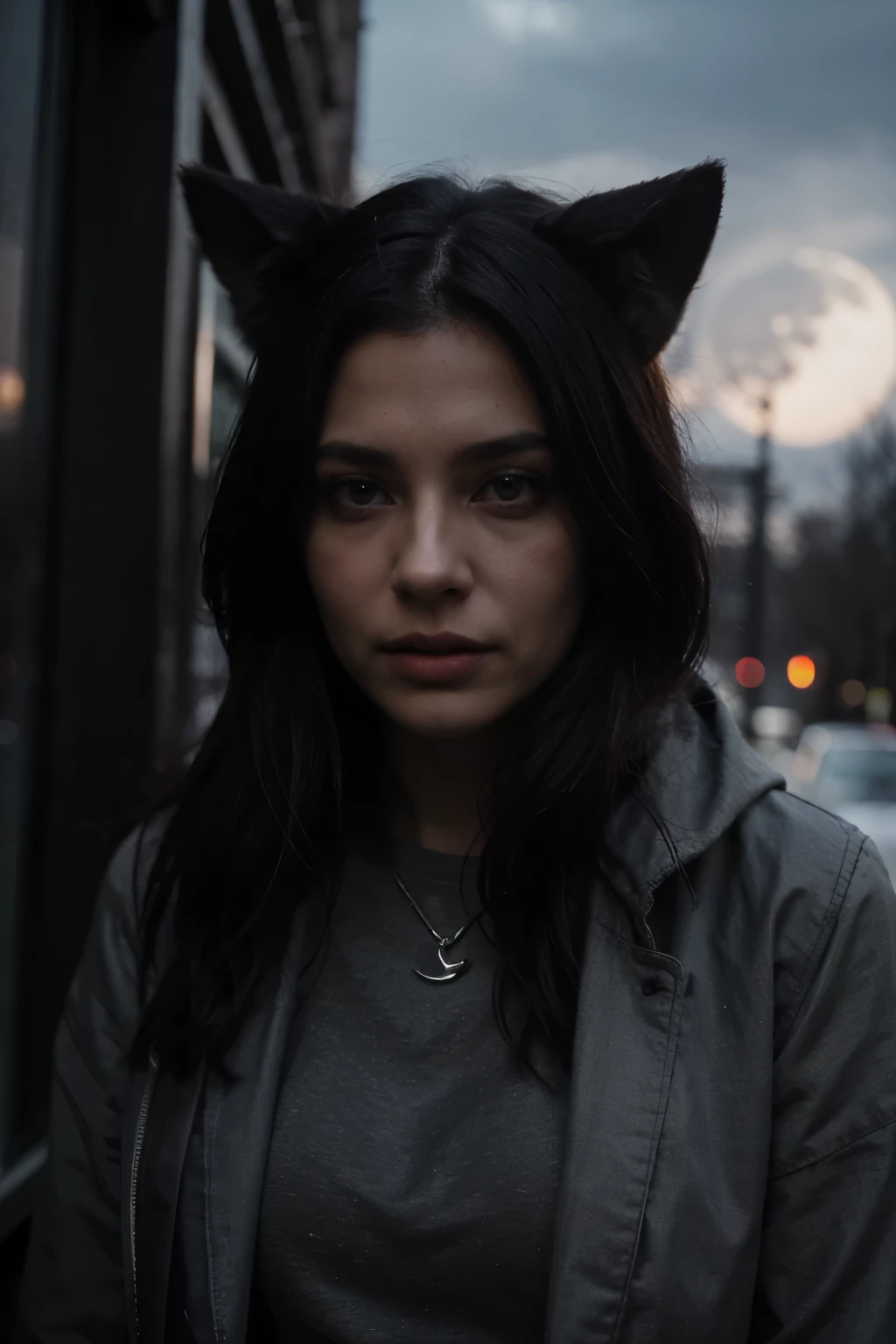 Dark Wolf, Red Eyes, full moon night cold