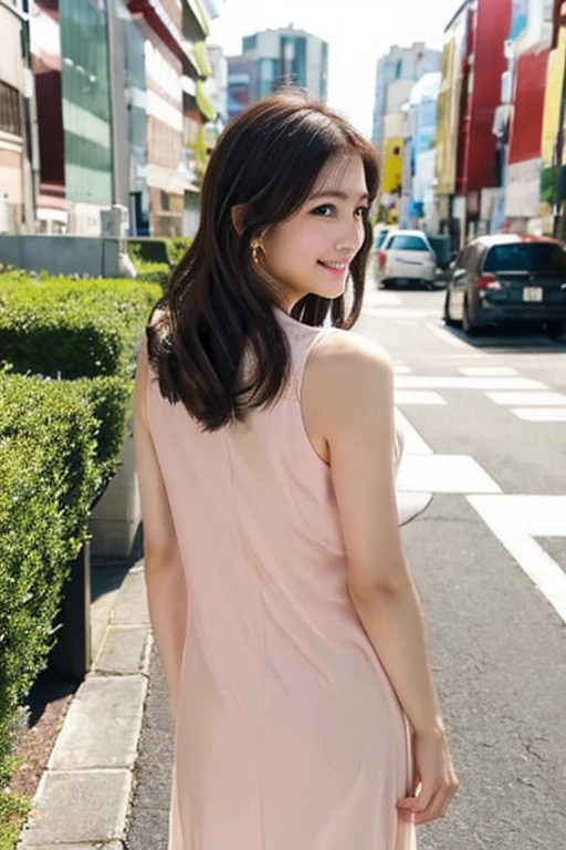 50-year-old woman、Japanese、Classy sex appeal、sexy、Clear Skin、Perfect lighting、beauty、Glowing Skin、透明なbeauty、8KHigh resolution、beauty in natural light、High resolution、Realistic、Fair skin、masterpiece、Watery eyes、Saggy breasts、Gravure quality、smile、construction area、Back view、office lady、Wearing an elegant dress、walking、 Fullbody、Full Body