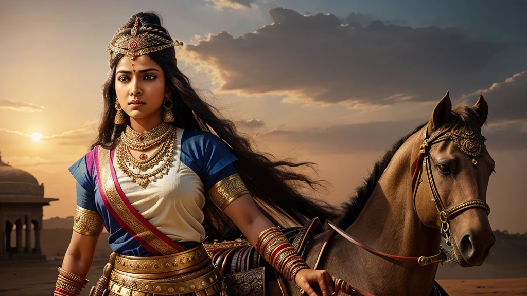 create a image in which the image of Indian women warrior Rani Laxmibai, Begum Hazrat Mahal, Rani Durgavati.4k