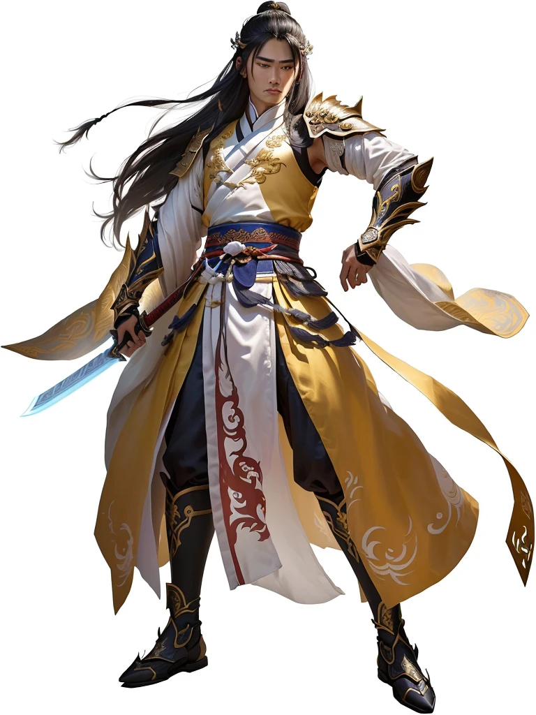 a close up of a person in a costume holding a sword, full body xianxia, inspired by Yang Jin, by Yang J, inspired by Huang Shen, full body wuxia, feng zhu concept art, by Qu Leilei, chengwei pan on artstation, g liulian art style, inspired by Hong Ren, heise jinyao