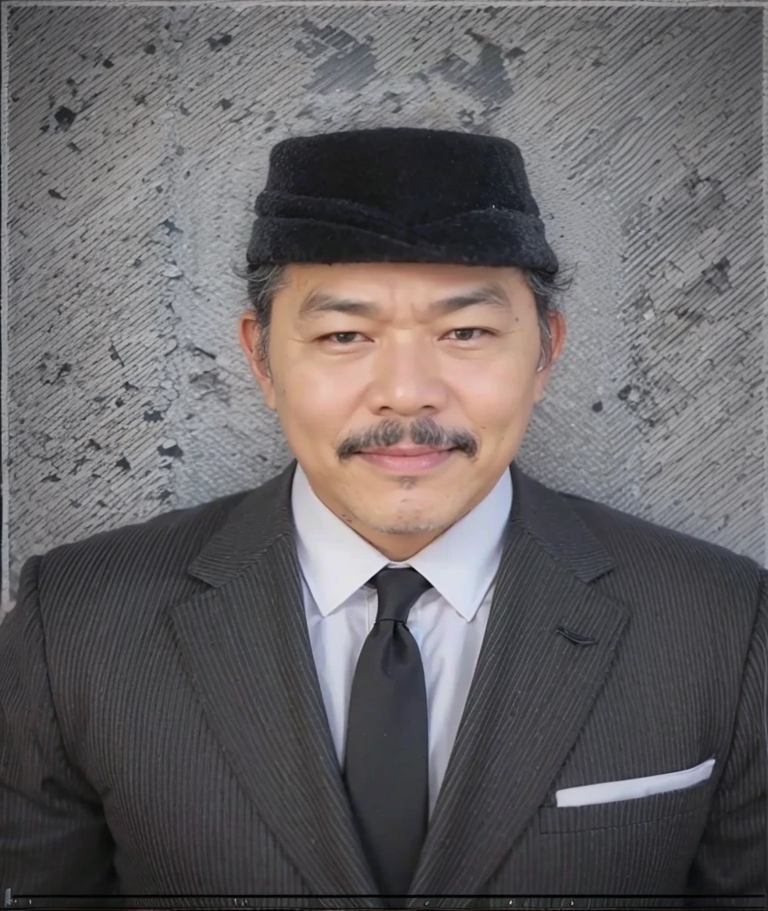 a realistis indonesian man face age 40 year wear a black kopiah muslim and black suit,ultra hd 8k