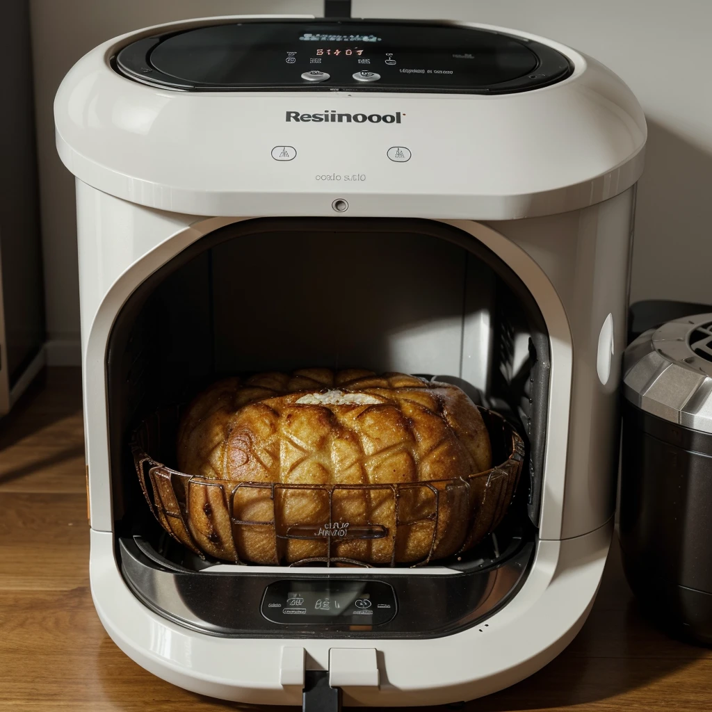### IMAGEM DE UMA AIRFRYER: Hyperrealistic in Clear Glass
**Description:**
- **enviroment:** Neutral studio with soft gray background, no visual distractions to focus exclusively on the AirFryer.
- **product:** AirFryer made of transparent glass, allowing a clear view of all internal components.
- **lighting:** Soft, diffused lights around, with a more intense focus of light coming from above, destacando a transparência do vidro e creating reflexos e brilhos sutis. Small light spots on the sides to accentuate the interior details.
- **Internal Details:**
- **Heated Resistance:** The heating element on the top of the AirFryer is on, emitting a reddish-orange glow, suggesting intense heat. Visible threads of heat radiating from the resistance, adding a touch of realism.
- **Food Cooking:** Inside the cooking basket, you can see a portion of French fries browning. The steam subtly rising, visible against the glass, and drops of oil starting to sizzle on the surface of the potatoes.
- **Air flow:** Small particles of hot air may be visible circulating around the food, demonstrating the movement of air inside the AirFryer.
- **Additional Elements:**
- **Metallic Surfaces and Components:** Details of the internal components in brushed metal, with a polished and modern appearance.
- **Technical details:** Floating digital labels around the AirFryer, showing temperature information, cooking time and other settings.
- **Reflection Effect:** AirFryer's clear glass creates soft reflections of the surrounding environment, Adding depth and realism to the image.
**final result:**
- The image must have a cinematic appearance, with a hyperrealistic level of detail that makes the AirFryer look like a work of technological art. The transparency of the glass not only highlights the beauty of the product design, but also allows the observer to see the cooking process in action, creating