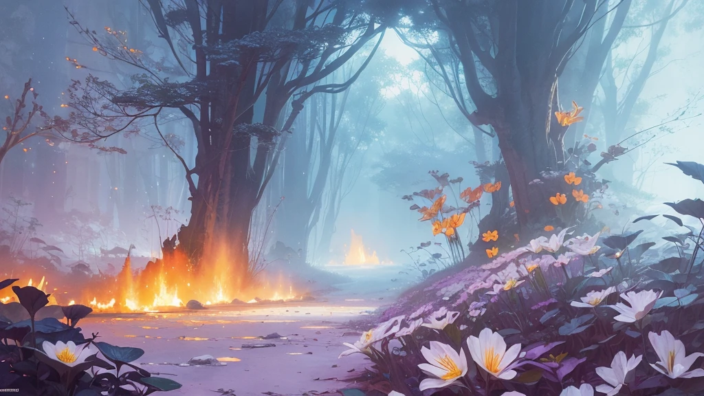 32k, Masterpiece, Highest quality, One girl, Detailed eyes, flower,Alstroemeria, White and orange style,A dreamy, romantic piece,Pale purple, Mysterious Leaves,A playful arrangement,Fantasy,High Contrast,Ink strokes,explosion,Exposure, Impression of white and orange tones,Abstract,((Watercolours by John Berkey and Jeremy Mann )) Brush strokes,Negative Space, Tyndall effect,