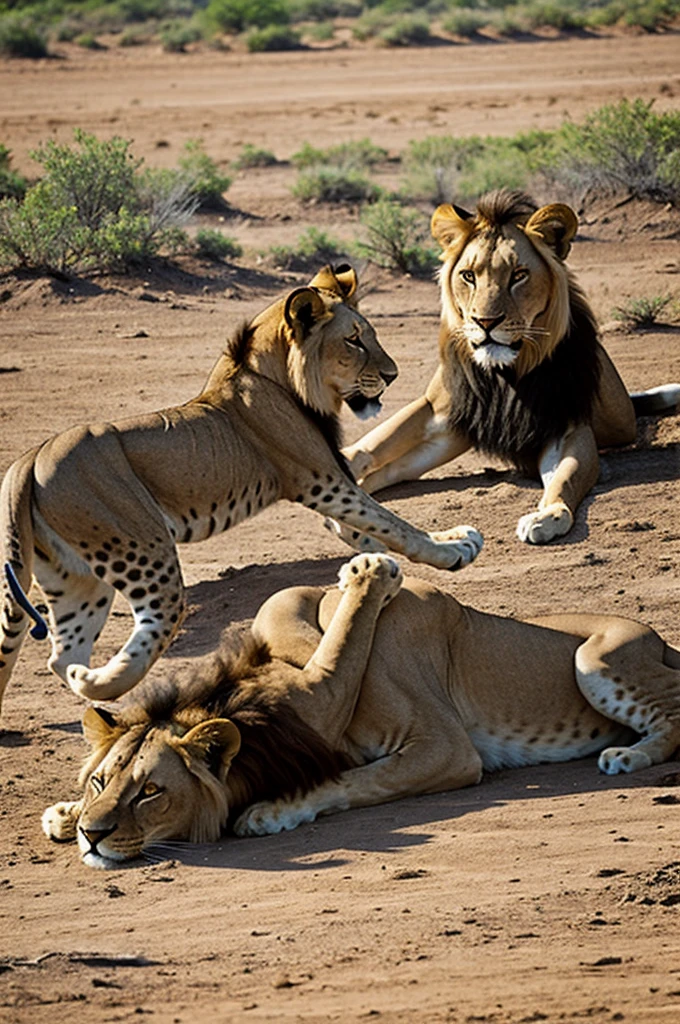 Wild playing with 2 lions