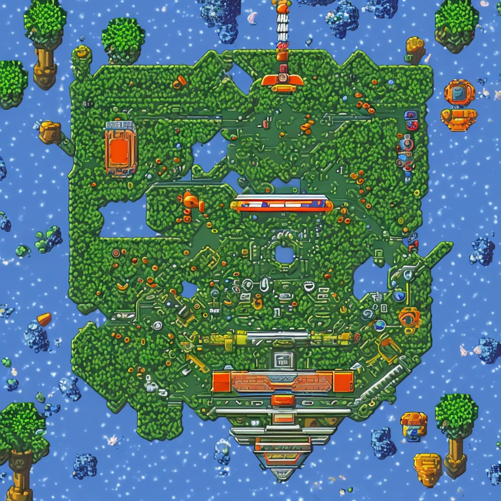 A top-down view of a simple spaceship oriented northward, designed as a player's ship in the 16-bit pixel art style, evocative of the Super Nintendo era.