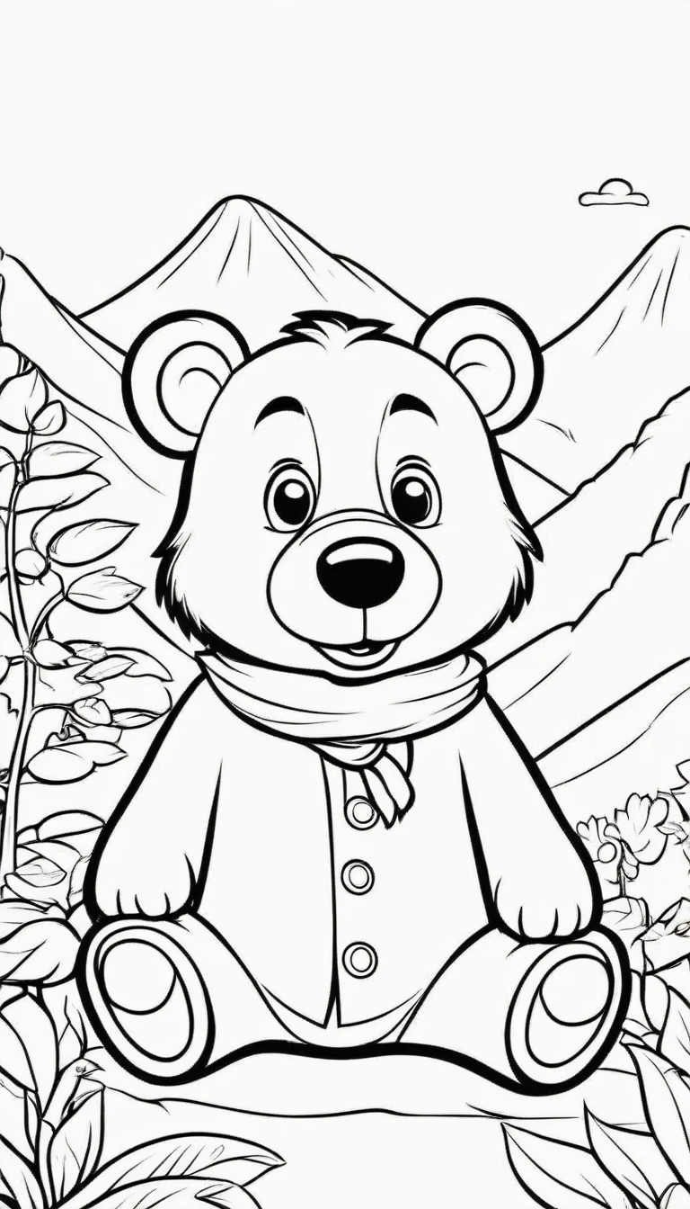 A cute Brown Bear, A big B letter on the corner,cartoon, ,Coloring Book, ColoringBookAF,