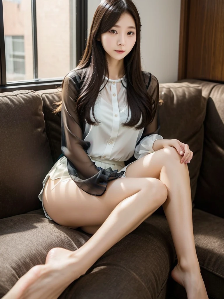 Sheer blouse、company、(Highest quality)、、((Very detailed))、4K、(8K)、Highest quality、One person、Kind Face、Soft Light、Raw quality、Soft Skin、Heel、Thighs、163cm