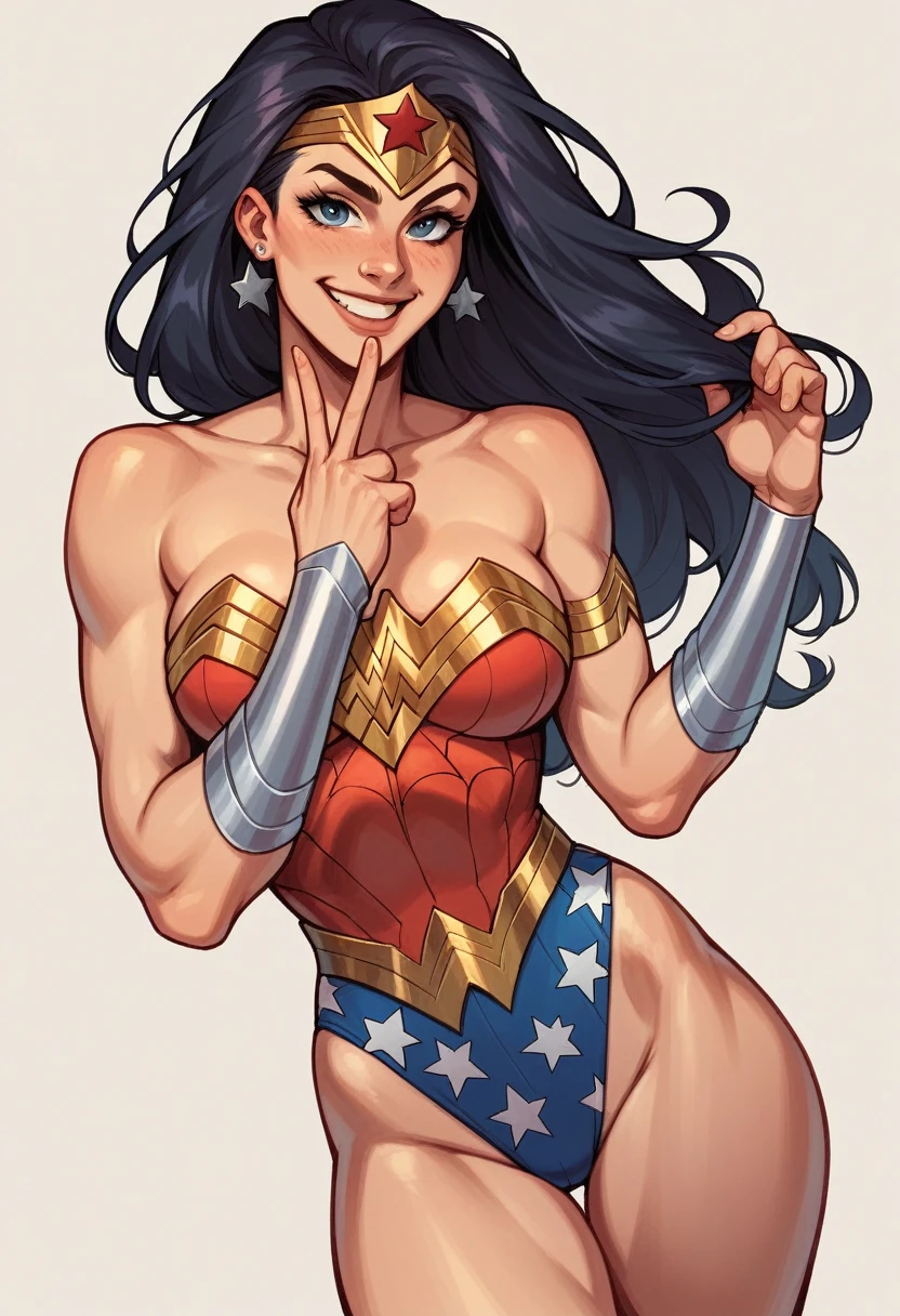 Wonder Woman with Spider-Man posing for the photo, smiling and happy