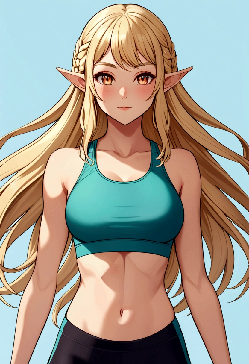 blonde elf girl wearing workout outfit