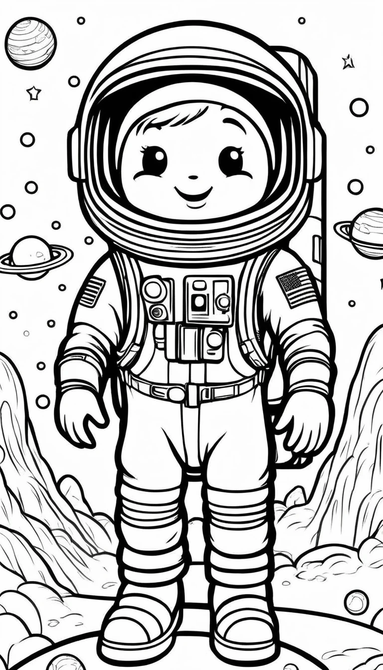 A cute Astronaut, A big B letter on the corner,cartoon, ,Coloring Book, ColoringBookAF,