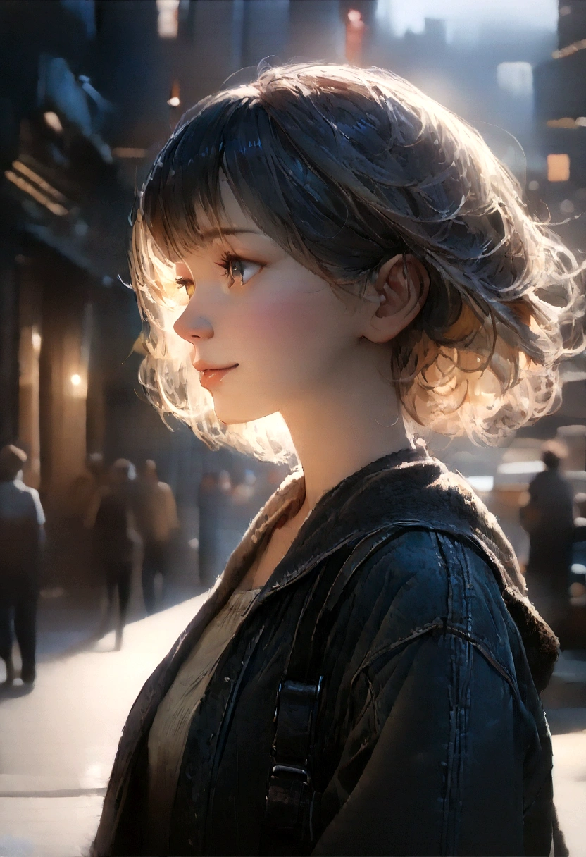 ((Masterpiece)), ((High detail)), photography of，real photograph，((Masterpiece)), (((Best quality))), ((Ultra-detailed)), ((illustration)),[realism light effect],black shadows, (semi-realistic style) colorful, Peach Fuzz colors，enamel，agates，A flesh-colored world，cute young short hair girl chilling around the city, the sky are blue and very happy joyful day,((entire character)),hurricane，It was very windy，Big wind，It was very windy，Photos taken with a professional photography camera，Incredibly realistic textures,(1 girl away from the camera:1.2), soft light, soft color
