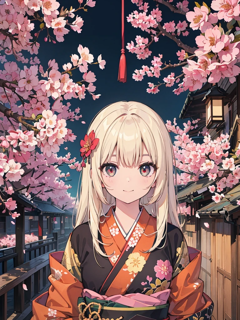 Official Art, wallpaper, Very detailed, (((Very detailedな目と顔))), shut your mouth, Warm smile，1 Girl，Arms hanging down，Half Body，Medium shot，masterpiece, best quality, Realistic Portraits, (Zendispute, Mandala, dispute, Endispute), kimono, Very detailed, Dynamic Angle, The most beautiful form of chaos, elegant, Brutalist design, Vibrant colors, Romantic cherry blossoms，Background solid color,(#0ba29b)