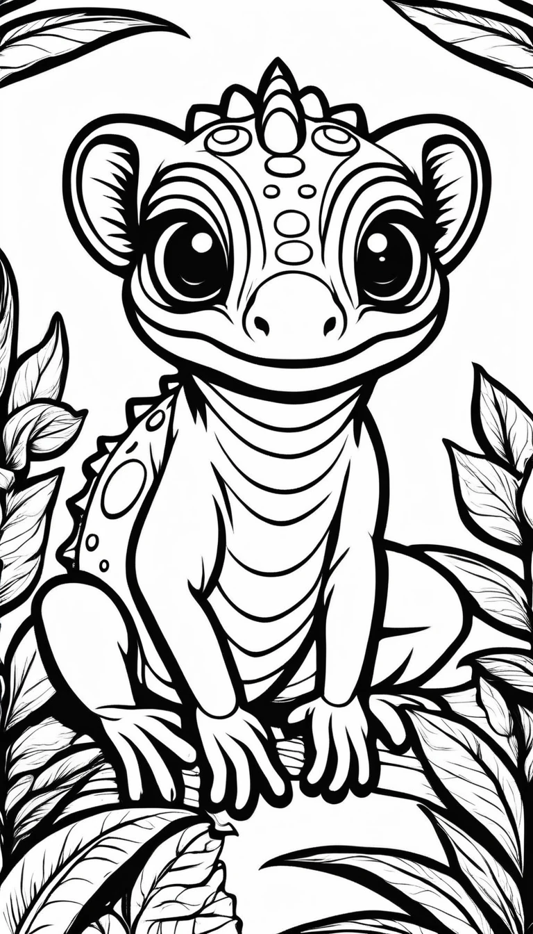 A cute cameleon,cartoon, ,Coloring Book, ColoringBookAF,