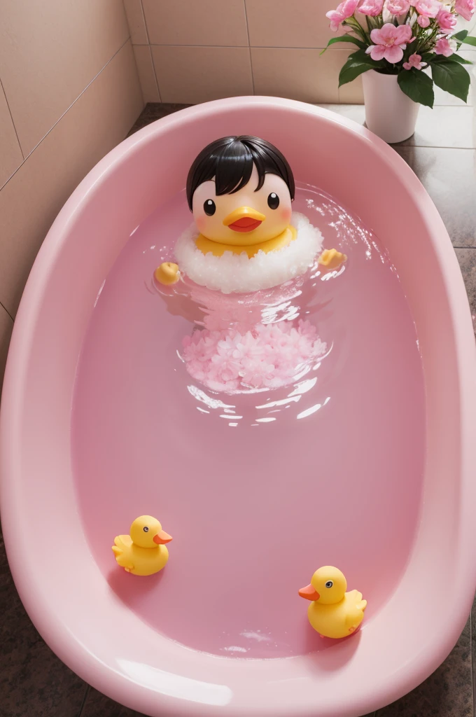Rubber duckies demonstrating anor cute pink bathtub flowers kawaii anime