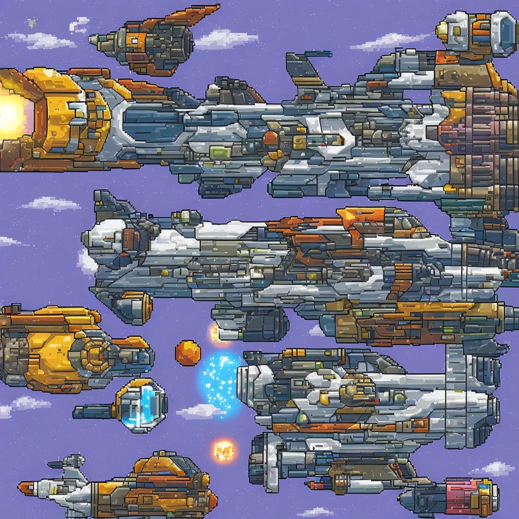 Envision a top-down perspective of a straightforward spaceship facing north, crafted in the 16-bit pixel art style reminiscent of the Super Nintendo era, with the aesthetic of chalk art, pixel art, and hand-drawn elements.