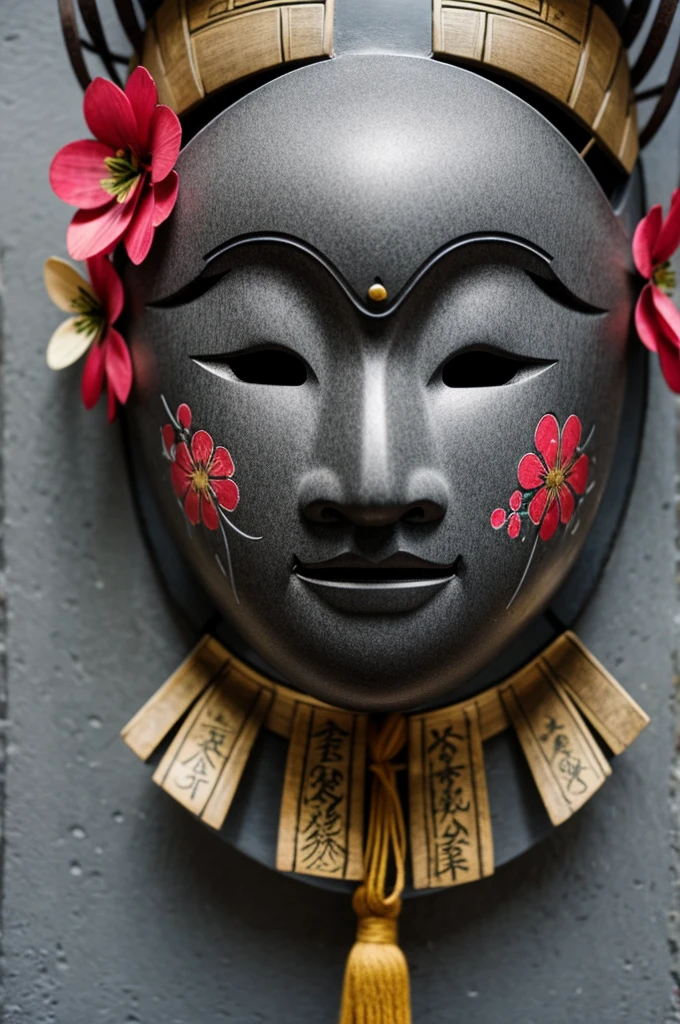 Japanese mask with flowers in gray
