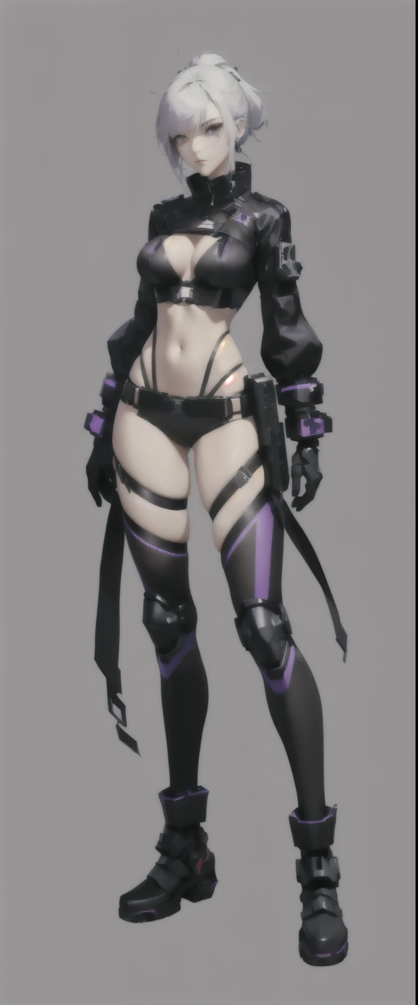 A man dressed in black and purple、Woman holding a sword, Katana Zero Video Game Character, female Cyberpunk anime girl, Female action anime girl, Cyberpunk anime girl mech, Cyberpunk anime girl, With a samurai sword strapped to his back, Fine details. Girls Frontline, 2b, 2 b, Bad guy anime 8k, from Girls Frontline, Cyberpunk Femme Fatale