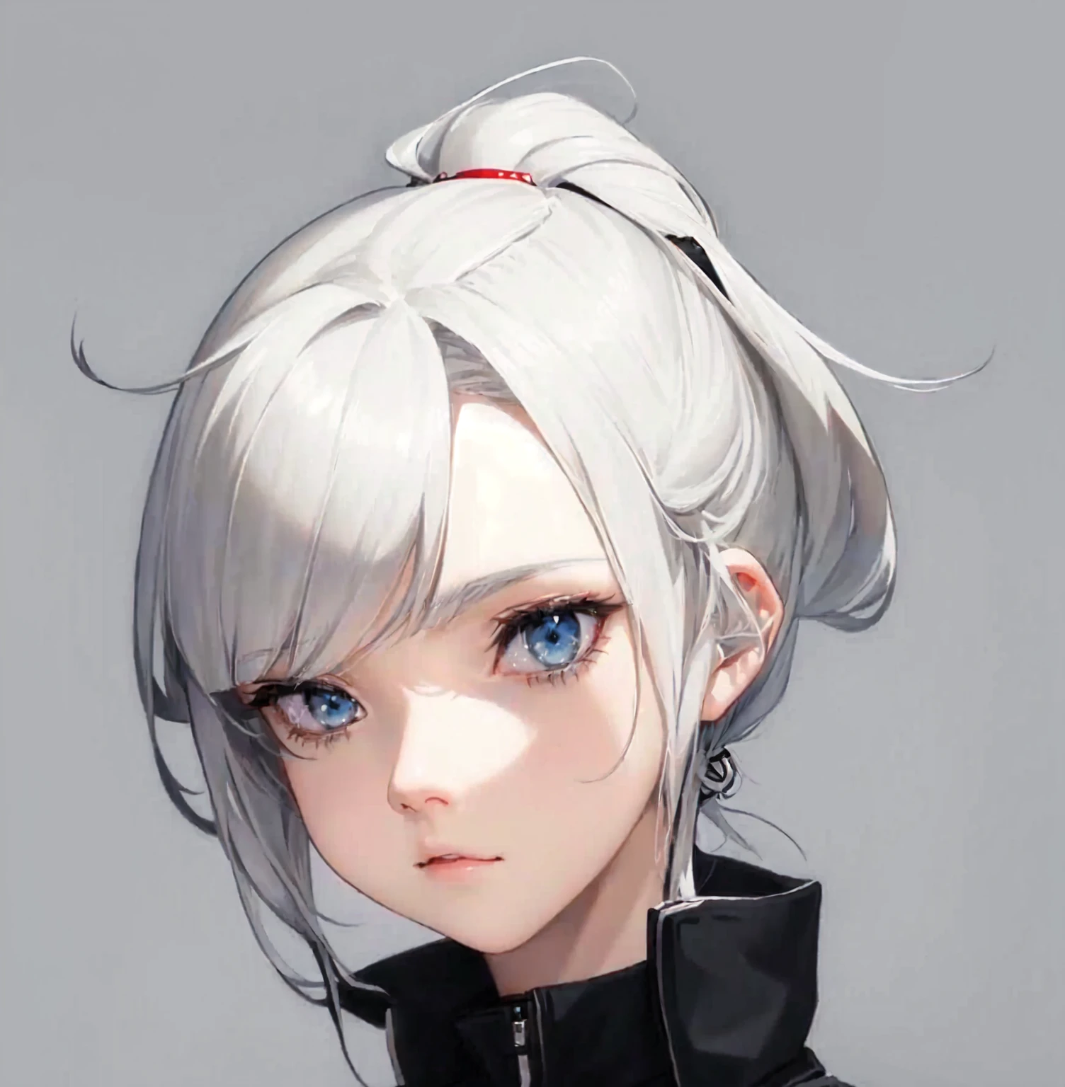 anime White hair girl and blue eyes wearing a black jacket, Stunning anime face portraits, White hair girl, Girl with short white hair, artwork in the style of Gu Weiss, Gu Weiss, Portrait Anime Girl, Anime style. 8K, Anime style 4 k, Anime style portrait, Portrait of anime girl,  - Silver-haired girl