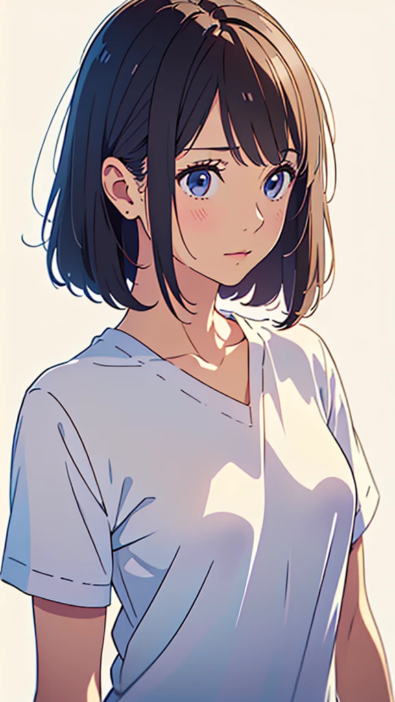 (masterpiece, best quality,:1.2), 1girl, (solo:1.3), upper body, white shirt, short sleeves, , (waifu, realistic, real life, exceptional, best aesthetic, new, newest, best quality, masterpiece:1.2), soft_lighting, soft_skin_tone, feminin_hair, (white background, simple background,:1.2),