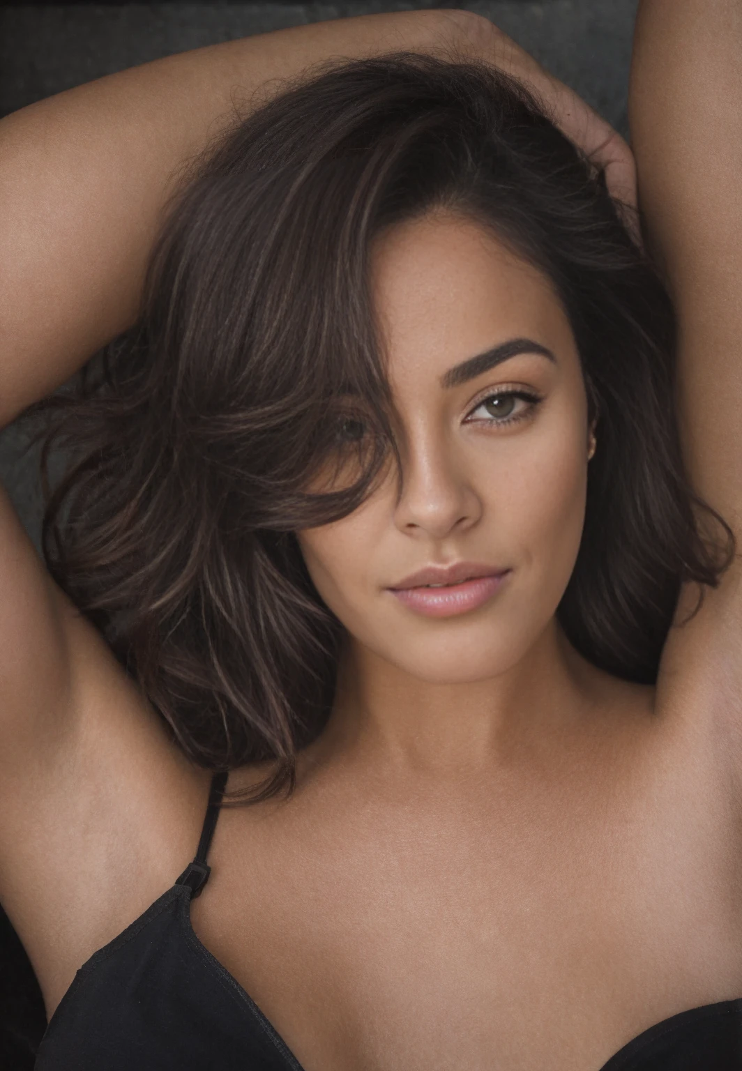 beautiful brunette woman, 38 years old, straight hair, wearing a thong, detailed face, intricate details, stunning portrait, cinematic lighting, high quality, photorealistic, award winning, warm color palette, soft glow, natural skin tones, realistic hair, detailed hands and body, elegant pose, sensual, female figure, beautifully lit