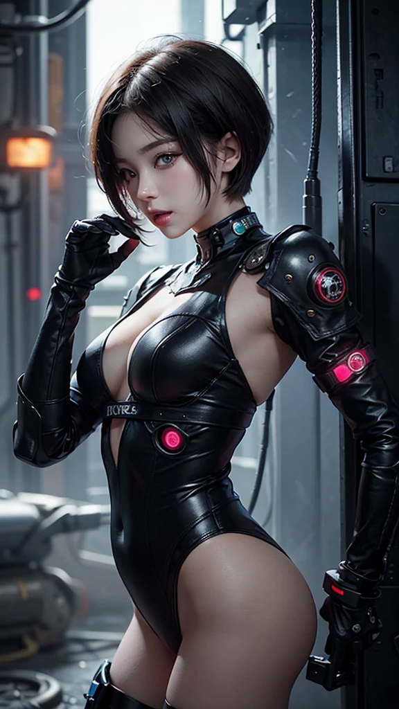 8K,beautiful,cyber punk,cyber punkな街並み,Charming girl at 18 years old,sexy,Baby Face,Bobcut