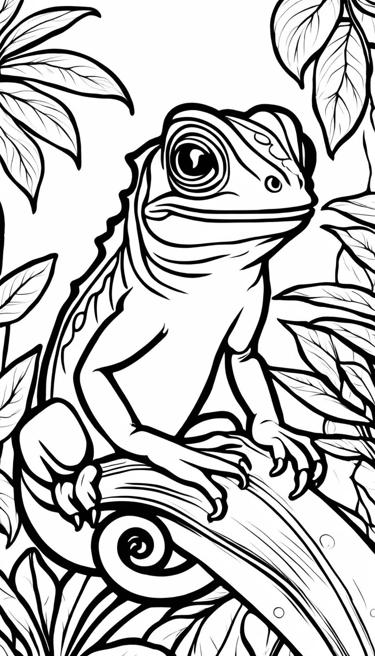 A cameleon,cartoon, ,Coloring Book, ColoringBookAF,