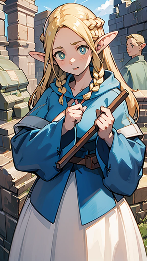 Magical chanting、Close-up of face、Marsil、ancient ruins、Wizard、Costumes、Girl、high resolution。