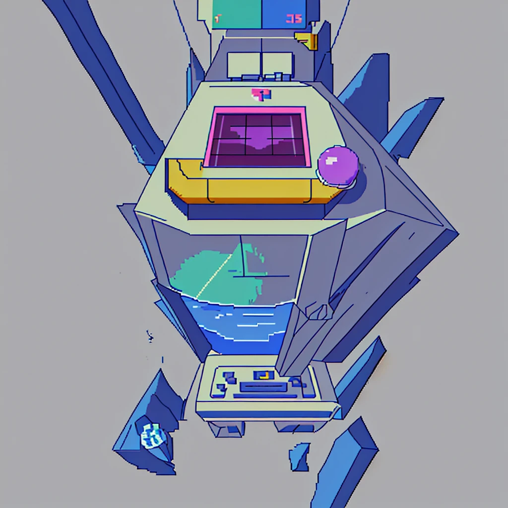 Envision a top-down perspective of a straightforward spaceship facing north, crafted in the 16-bit pixel art style reminiscent of the Super Nintendo era, with the aesthetic of chalk art, pixel art, and hand-drawn elements.