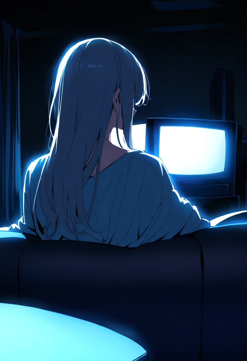 sofa、Anime Women、cool、Back view、Watch Movies、Dark Room、sake