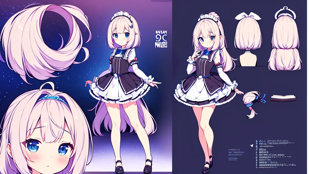 Vtuber Beautiful great quality 8k very detailed perfect anatomy a girl in a black and white dress standing on a blue floor, an anime drawing inspired by Puru, trend on pixiv, tachisme, Live2D Virtual Youtuber Model, anime moe art style, holoviva, mikudayo, magical girl style, my dress anime darling, maid outfit, I will deny the matter 