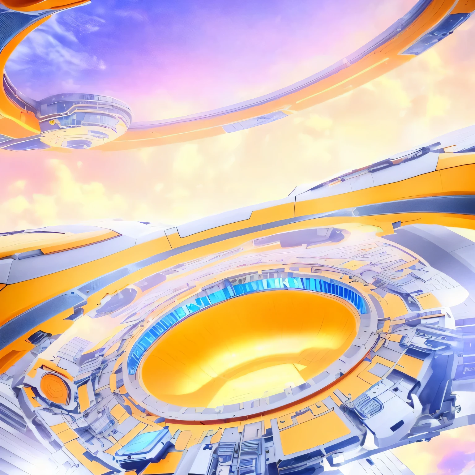 there is a picture of a Future Space Station with a lot of items, Futuristic sports arena, Future Spaceport, Futuristic Room Background, Colorful dystopian futurism, Arena Background, Surreal sci-fi set design, Futuristic Background, Ringworld, in a futuristic arena, Futuristic spaceship interior, Futuristic Palace, cool skydome, Colorful anime background, Future Space Station