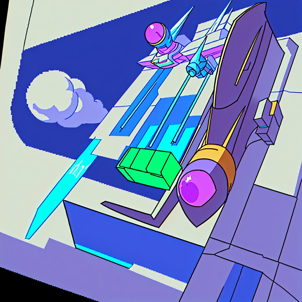 Envision a top-down perspective of a straightforward spaceship facing north, crafted in the 16-bit pixel art style reminiscent of the Super Nintendo era, with the aesthetic of chalk art, pixel art, and hand-drawn elements.