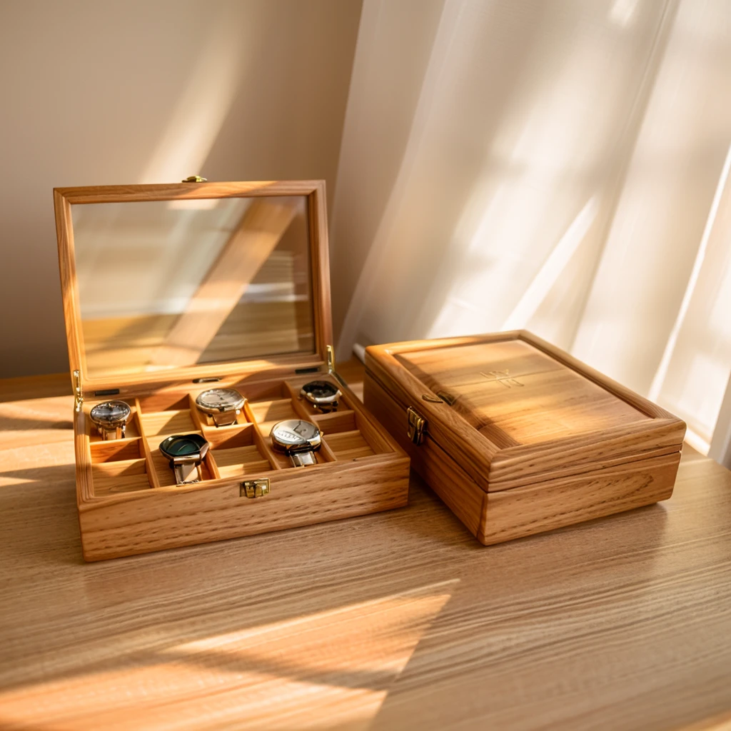 
In this cozy room，A ray of sunlight shone on the table through the half-drawn curtains，Let the wood grain on the watch storage case shine with a faint sheen。There is a calm and serene atmosphere in the surrounding air。Several still lifes hang on the walls of the room，It adds a touch of elegance to the space。And on the other side of the room，A half-open window lets the breeze blow in，The pages on the small desk by the window flipped in the wind，This quiet scene gives a sense of tranquility and comfort。