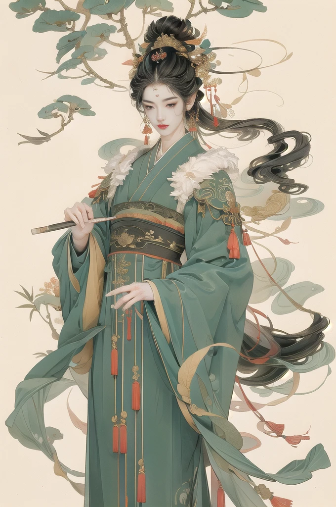 (masterpiece:1.2),best quality,PIXIV,Chinese style,hair ornament,solo,jewelry,black hair,long hair,boy in a bamboo forest, long black hair, ponytail, green headdress, carrying a lantern, bamboo leaves falling, hazy smoke, green Hanfu,23 year old boy,1boy,pretty 23 year old boy,professional boy photo, photo of boy 23 years old, perfect body boy,mature beautiful face,fair skin,super scale, 24k,hdr,perfect body boy,blush, big Ogi folding fan,parted lips,black eyes,tassel,lips,chinese clothes,pretty boy