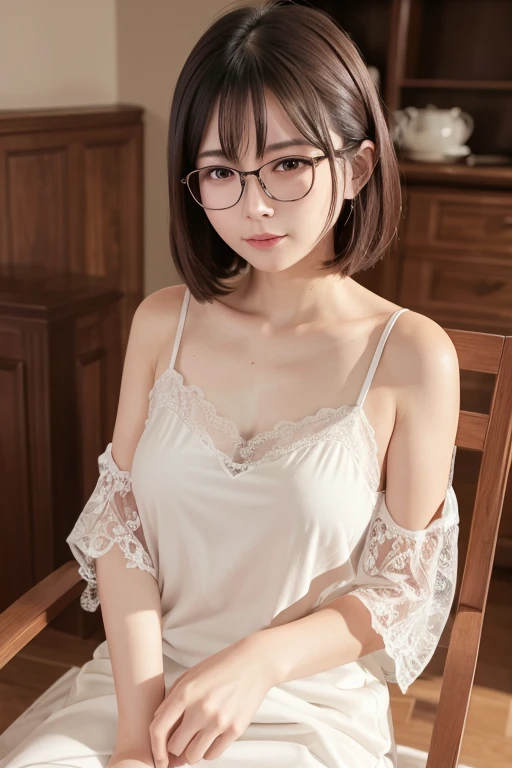 Highest quality、masterpiece、High sensitivity、High resolution、Detailed Description、Slim Body、Glasses、Camisole dress、