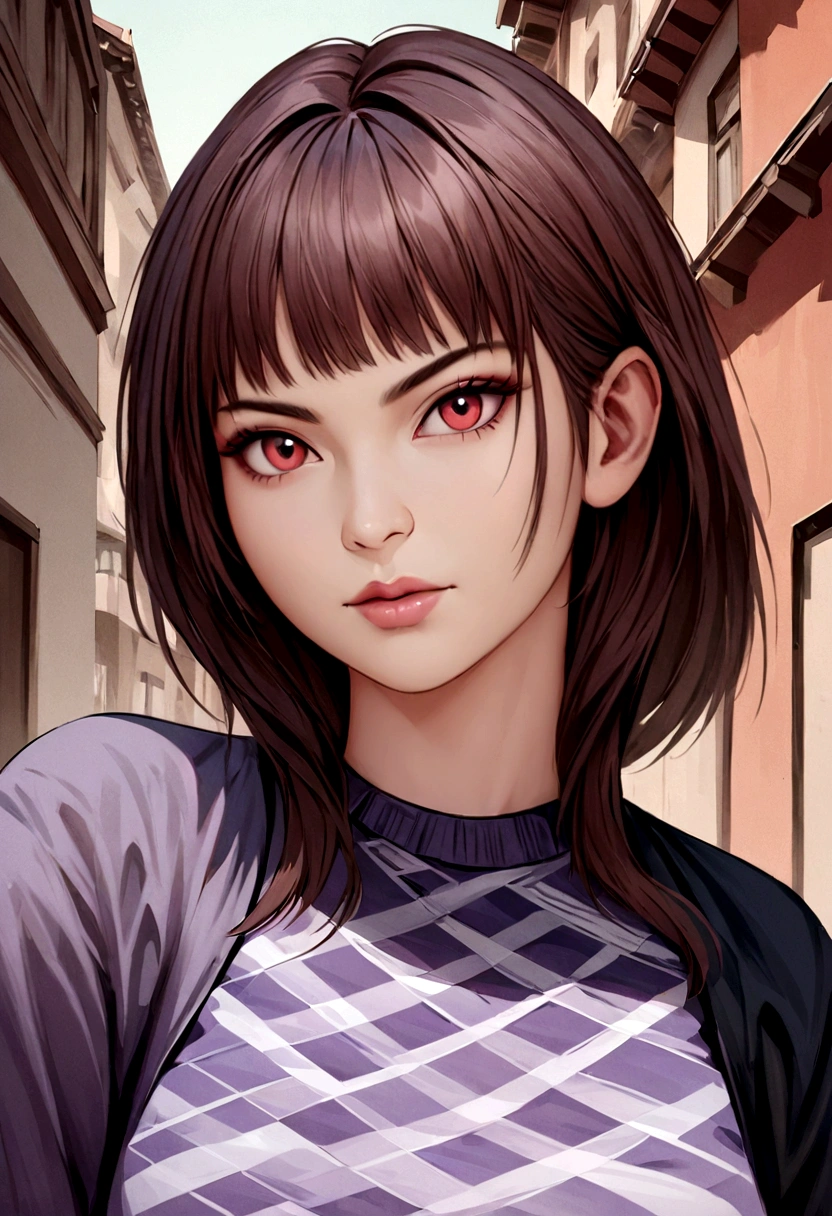 Portrait of an attractive beautiful woman, wearing a sweatshirt,inspired by "Selina Kyle", trending on art station, , detailed hyper-realistic rendering, street style, intimidating pose, fashionable clothes,