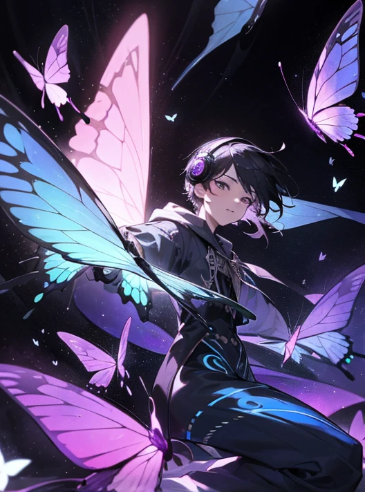 A beautiful boy with striking black eyes, light black straight hair, glowing white skin, extremely detailed, fractal art elements, floral textures, dynamic pose, abstract background, butterfly skin, many colors, earrings, butterfly, night scene, full of notes, decorative panel, abstract art background, side view, overflowing butterflies
An adorable chipmunk with fluffy fur, silver blue outfit, hoodie, headphones, modern and inorganic background, bright lighting, vibrant colors, outside in Korea, idol
A background with a purple butterfly image
A background with a night city image
Butterfly, butterfly, butterfly, butterfly
imagecolorpurple
