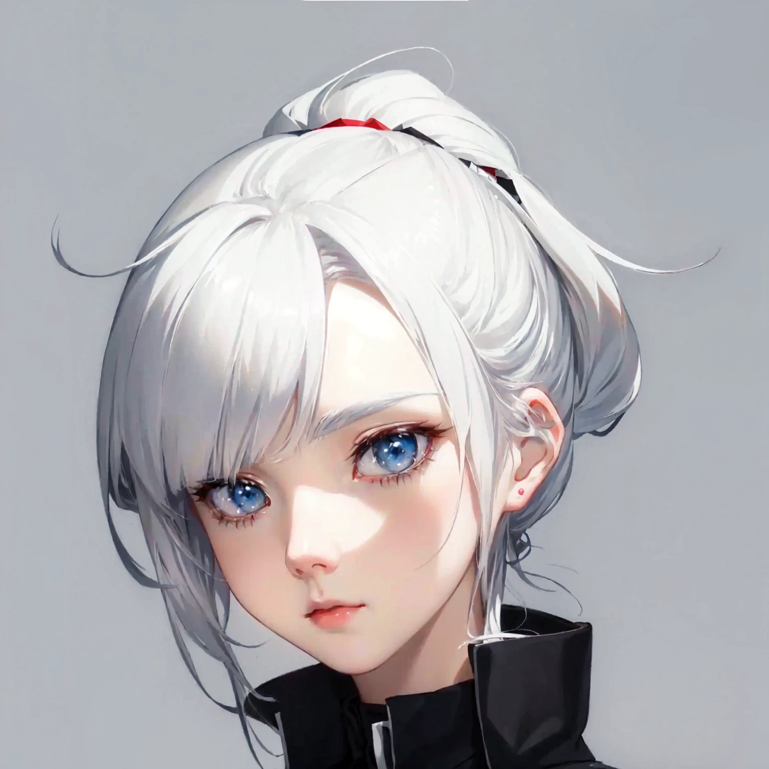anime White hair girl and blue eyes with a red bow, White hair girl, Stunning anime face portraits, perfect White hair girl, Girl with short white hair, Beautiful anime portrait, Portrait Anime Girl, White hair, Detailed portrait of anime girl, artwork in the style of Gu Weiss, Portrait of anime girl, Gu Weiss
