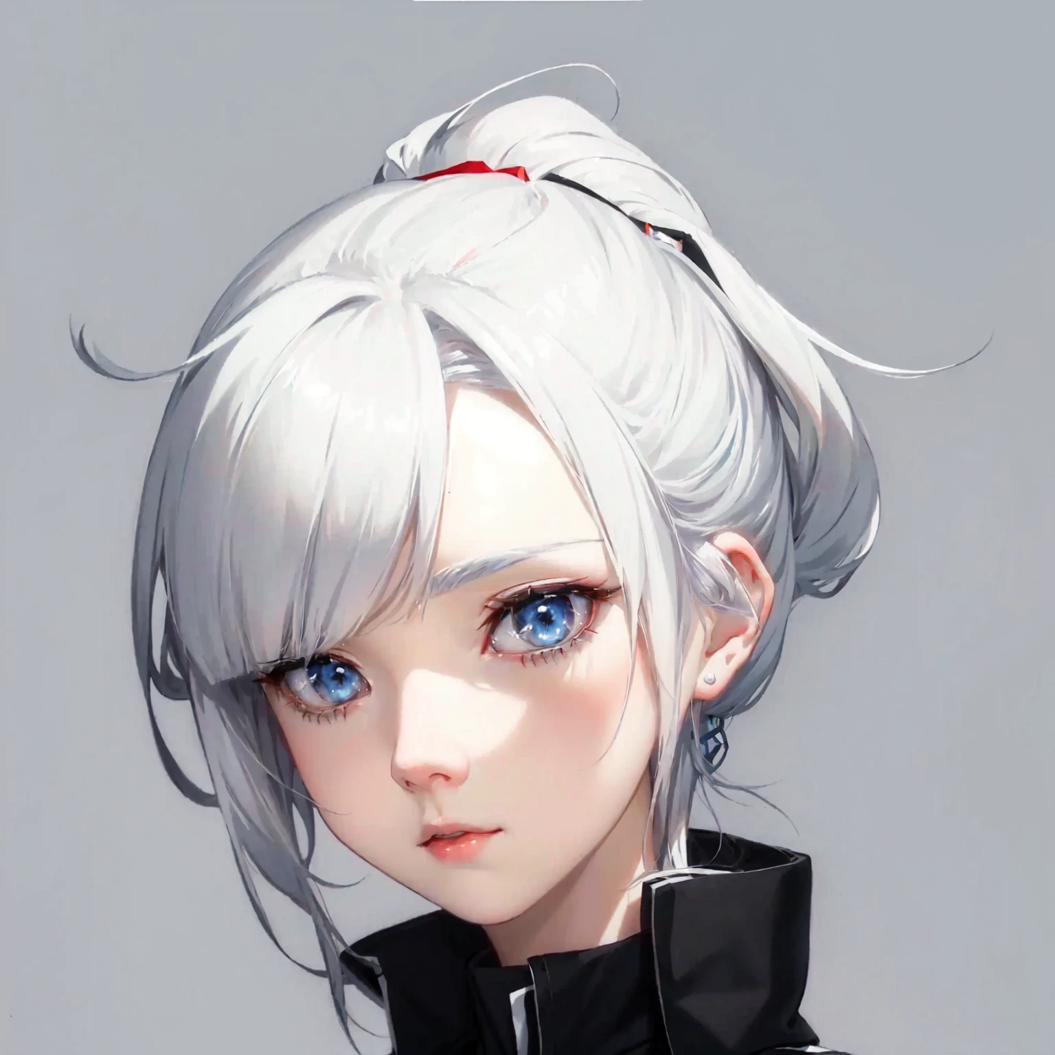 anime White hair girl and blue eyes with a red bow, White hair girl, Stunning anime face portraits, perfect White hair girl, Girl with short white hair, Beautiful anime portrait, Portrait Anime Girl, White hair, Detailed portrait of anime girl, artwork in the style of Gu Weiss, Portrait of anime girl, Gu Weiss