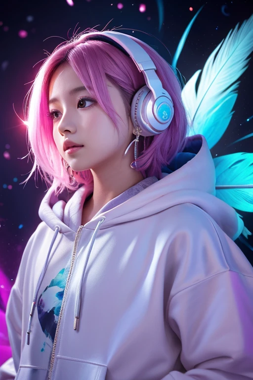 A beautiful boy with striking black eyes, light pink straight hair, glowing white skin, extremely detailed, fractal art elements, floral textures, dynamic pose, abstract background, glowing skin, many colors, earrings, feather, night scene, full of notes, decorative panel, abstract art background, side profile view
An adorable chipmunk with fluffy fur, silver blue outfit, hoodie, headphones, modern and inorganic background, bright lighting, vibrant colors, outside in the Many notes Korea idol dance