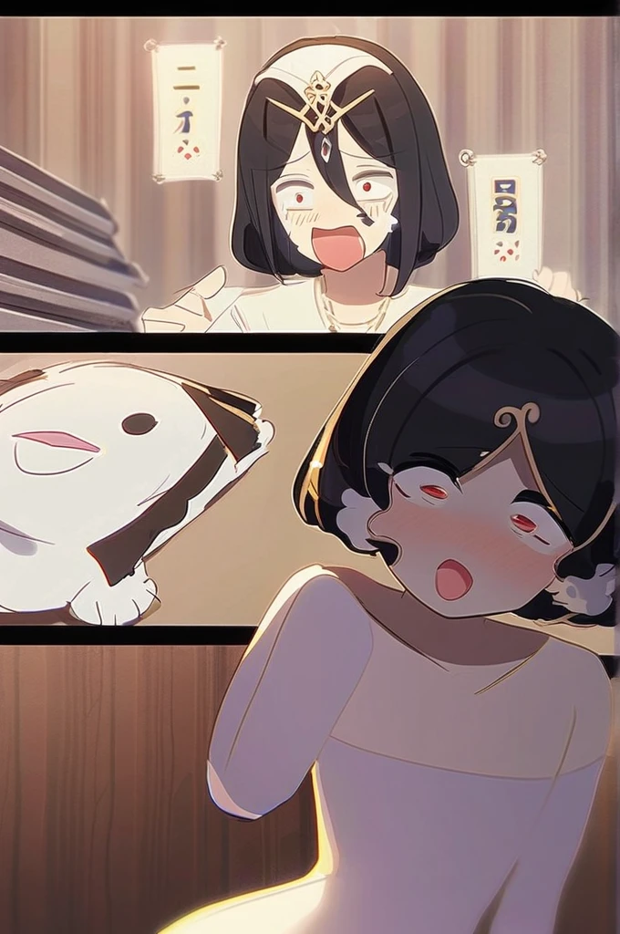 ((Лучшее качество)), ((шедевр)), (подробный), naked anime girl  ahegao  black_hair  badroom  big 
