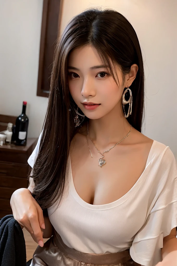 ((white T-shirt)),((black tracksuit pants)),Massage parlor,((full body)),((photo)),((best qualtiy, 8K, tmasterpiece:1.3)), Focus:1.2, perfect figure beautiful girl:1.4,1girl,cowboy shot,look at viewer,incredibly absurd, beautiful and cute girl with a photorealistic face, showcasing top-quality craftsmanship, Japanese woman working at a massage parlor, 20 years old, straight black hair down to the jaw line, silky and straight hair, fair and clear skin, small face, straight nose, large round brown eyes, long eyelashes, plump cherry-colored lips, well-defined eyebrows, clean-cut face, long neck, beautiful décolleté line, , delicate, slender, beautiful C-cup breasts, silver necklace, small earrings, pretty older woman, beautiful, neat, soothing, devilish type, calm demeanor, soft-spoken, curious, likes alcohol, likes to try new things, mature, June