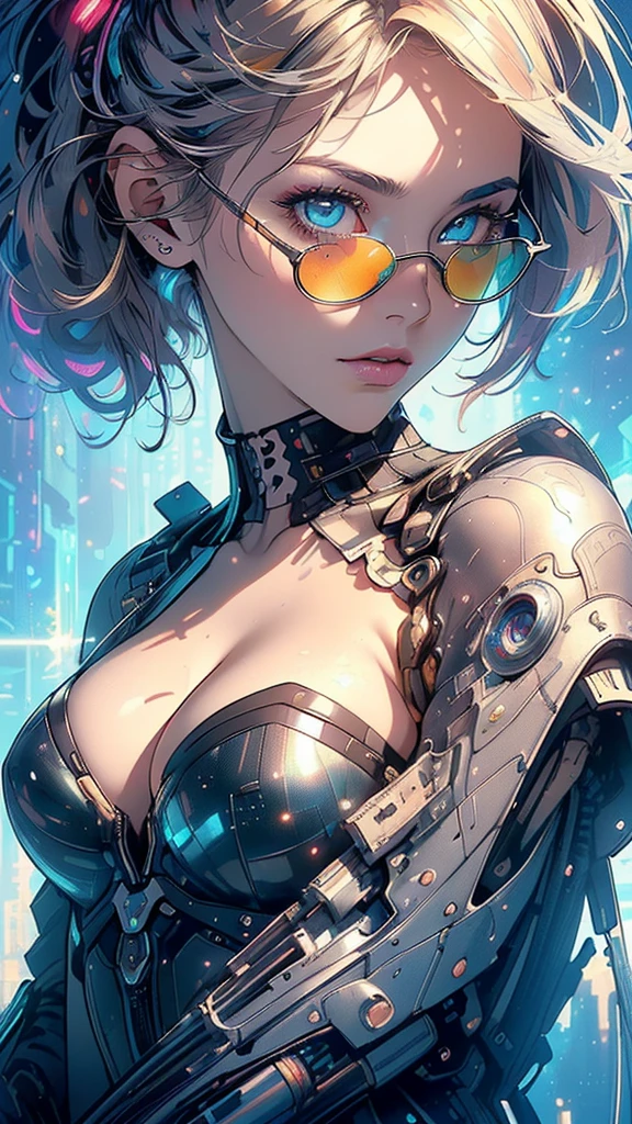 (((masterpiece, highest quality))),(((solo:1.2))),(((1girl:1.2))),32k wallpaper, very detailed,(((((portfolio))))),(((((Close-up))))),(((((bust up))))),((((more various angle)))),(((highlight))),((((heterochromia)))),(((complete. detailed face))),((((Extremely talented)))),((((Wonderfully detailed complicated machine)))),((((genius mechanic)))),((Overall colorfully)),(((futuristic galaxy))),(((perfect clear skinn))),(((Cleavage))),(((sunglasses))),(((reflection neon)))