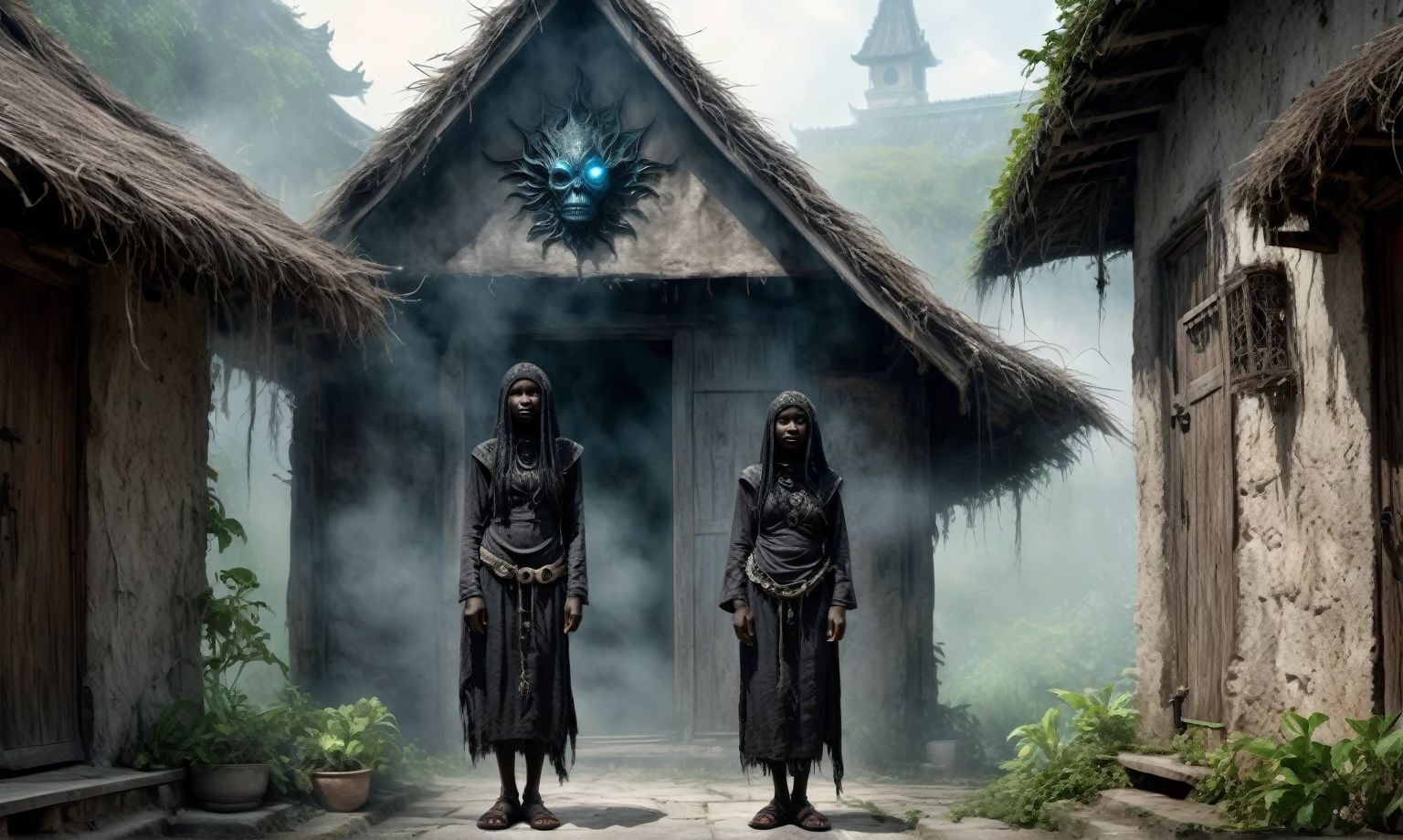 full body length shot,beggar niobium graphite mummy of Alien Entity,native africa slave,Caribbean with AI in brain,starving,medieval azctec city,Cinematic,soft colors, Technicolor,natural skin textures, hyper realism, hyper detailed,Extremely detailed,High contrast,Masterpiece,Realistic,Ultra Detailed, intricate details,realistic humid leather,extremly intricate,Epic Realistic, cinematic style, irina yermolova,high contrast,hdr,extremely detailed,masterpiece, intricate details, eyes extremely detailed, high detailed eyes,8k resolution,retina, Nikon Z9,Korea,orc,Li River in Guangxi Zhuang of medieval Italia, perfect, Elf,transition between two art styles, Double contact, X-ray, Creative, vivid light, fantasy, Abstract, Surrealism, super detailed, high resolution, trap against fairies between houses in air,insanity wear,Her skin is pale, almost translucent. symbols of gothic elements, further emphasizing its dark air